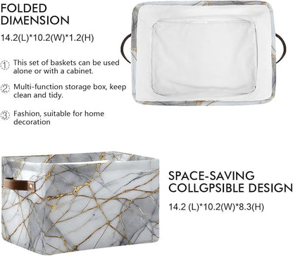 Gold Grey Marble Storage Basket Decorative Fabric Basket Bins Foldable Shelf Closet Basket Storage Box Cube With Handle Organizer Basket For Kids Toys Clothes Bedroom Nursery