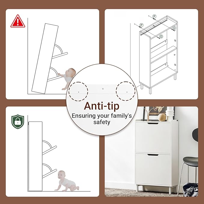 Haotian Slim Shoe Cabinet Entryway, Hidden Shoe Storage with Two Flip Drawers to Save Space, Freestanding Shoe Rack for Front Door, Entryway, Hallway (White)