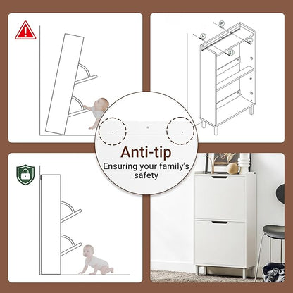 Haotian Slim Shoe Cabinet Entryway, Hidden Shoe Storage with Two Flip Drawers to Save Space, Freestanding Shoe Rack for Front Door, Entryway, Hallway (White)