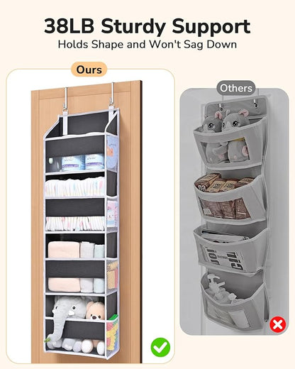 ULG 1 Pack Small Over Door Organizer with 4 Large Pockets 8 Mesh Side Pockets, Hanging Storage Organizer with Clear Window Kids Toys Deep Gray