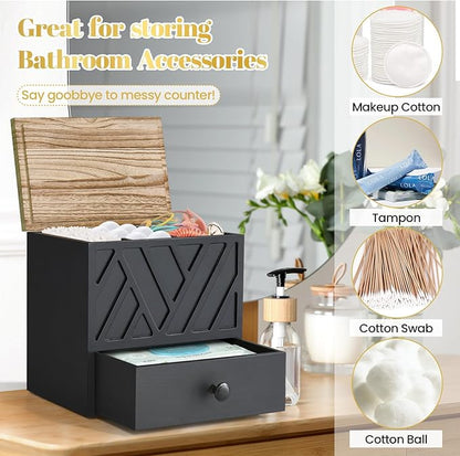 Tampon Holder for Bathroom Decor, Feminine Product Organizer with Lid and Drawer, Shark Week Tampon Storage, Wood Pad and Tampons Organizer for Toilet Storage, Bathroom Accessories Box for Girl Stuff