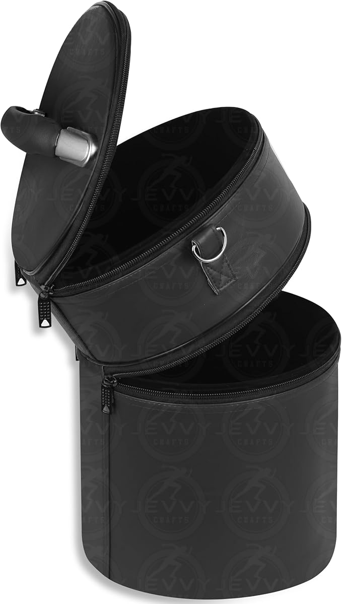 Black Dual Compartment Hat Case for Fez, Crown & Caps – Masonic Style Storage Case with Shoulder Strap & Velvet Interior