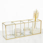 JIARI Gold 4-Compartment Desktop Organizer, Transparent Glass Makeup Brush Holder, 10.23x3.54x2.75 Inches Storage for Home Office and School Items (Gold-4 Slot)