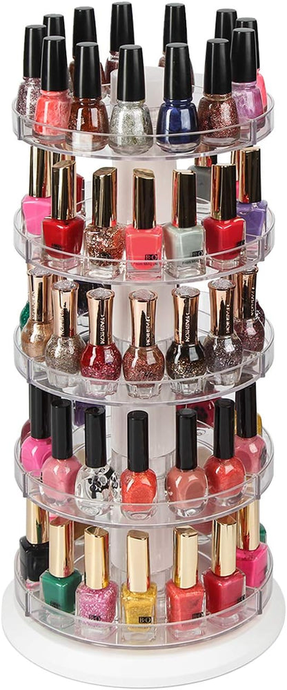 J JACKCUBE DESIGN Acrylic Rotating Nail Polish Display Stand Spinning Rack Holds 115 - 195 Bottles, 5 Tier Storage Holder Organizer for Nail Polish, Makeup, Essential Oil and more- MK548A