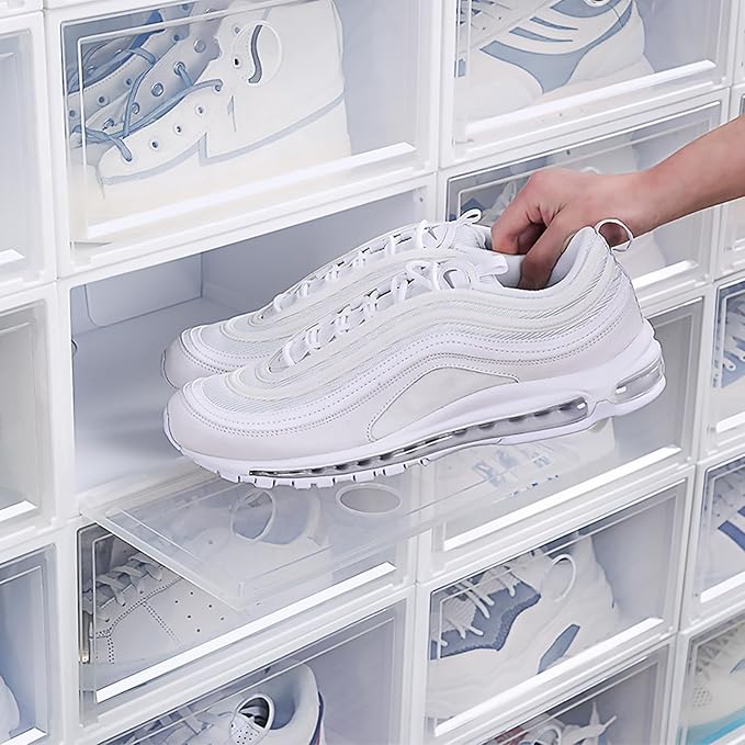 Ciieeo Creative Plastic Shoe Box with Side-opening Lid, Large Capacity 34x18x25cm Dustproof and Anti-oxidation Shoe Storage Organizer for Home and Entryway