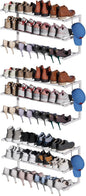 3 Pack Wall Mounted Shoe Rack, 3 Tier Hanging Shoe Rack Holds 36 Pairs, 17"-30"Adjustable Heavy Duty Metal Shoe Organizer Holder with 6 Storage Hooks, Space Saving for Closet Entryway Doorway（White)