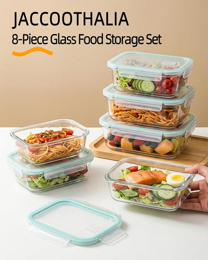 8 Pack Glass Meal Prep Containers with Lids, Glass Food Storage Containers with Airtight Vent Hole Lids, Lunch Containers Sets with lids Glass, Microwave Oven Freezer Dishwasher Safe