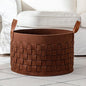 BOLDMONKEY Laundry Basket 20" x20 " x11.8 ", Large Felt Fabric Blanket Basket with Leather Handle, Dirt Clothes Laundry Hamper Round for Babies, Dogs and Living Room-Brown