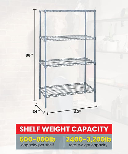 Quantum Storage Systems WR86-2442GY-5 Wire Shelving 5 Shelf Starter Units, 24" x 42" x 86", Gray Epoxy