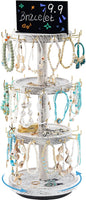 Lolalet 4 Tier Bracelet Holder, Wooden Rotating Bangle Display Stand with 42 Hooks and Tray Base, 360 Degrees Rotatable Rustic Tree Storage for Bracelets Key Chains Small Accessories -White
