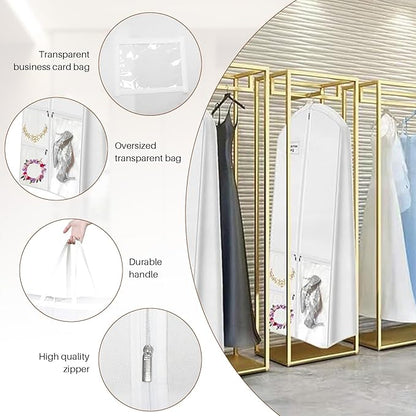 Dress Garment Bags, Long Garment Bags for Travel, 70’’ Wedding Dress Cover with Handle, Foldable Clothing Bag with Pockets and Zippers, White, 180 cm
