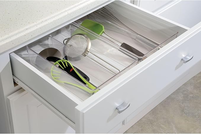 iDesign Recycled Plastic Divided Drawer Organizer Tray - Linus Collection - Clear