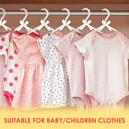 Adorila 5 Pack Pearl Hanger Kids, Small Pearl Beads Bow Clothes Hangers, Elegant Standard Hangers for Children Pet Dog (White)
