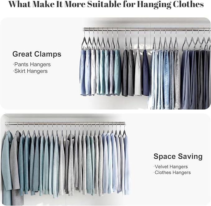 HOUSE DAY Velvet Skirt Hangers 24 Pack, Gray Hangers with Adjustable Clips, Space Saving Slim Velvet Pant Hanger, Heavy Duty Non Slip Clip Hanger for Pants, Skirts, Shorts