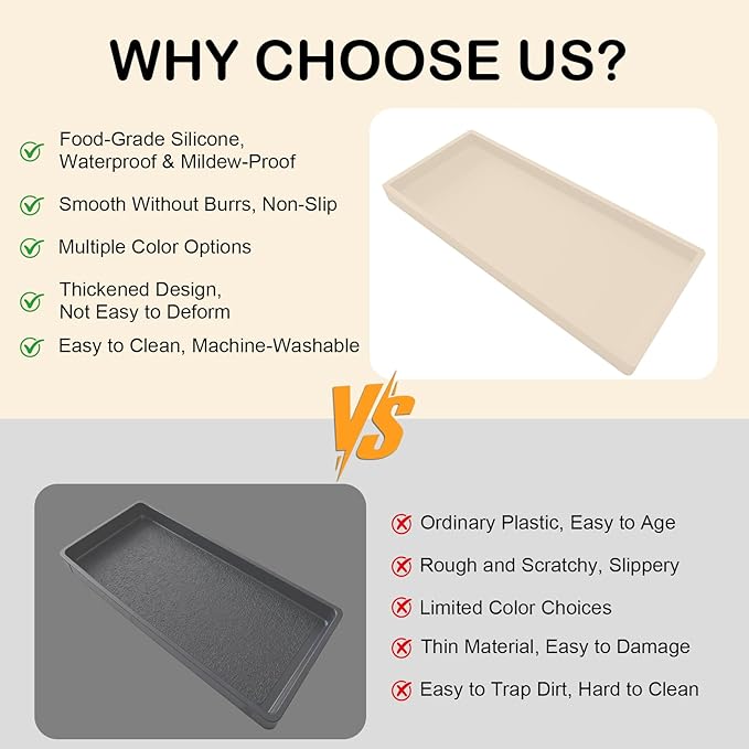 Bathroom Vanity Tray Beige, Silicone 11.8 x 5 Inch Toilet Tank Tray Decor, Extra-Large Candle Tray for Bathroom Holders and Organizers, Waterproof Perfume Tray for Dresser for Vanity, Kitchen