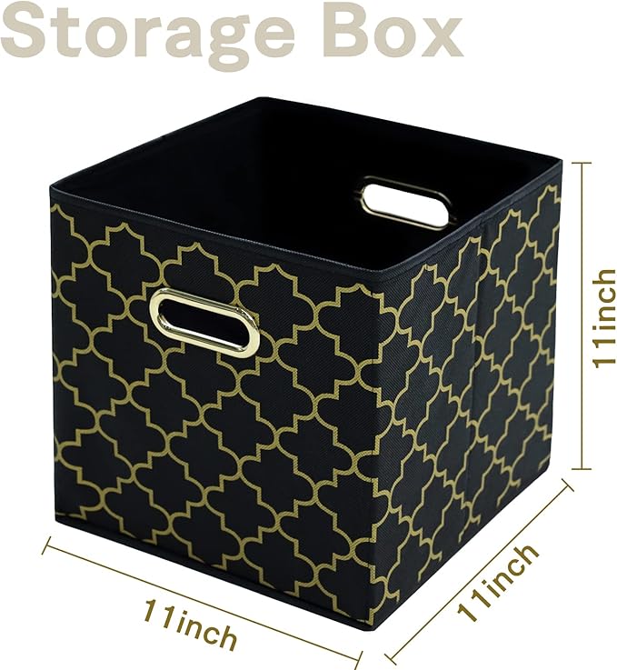 Fabric Cloth Storage Bins,Fabric Cube Organizer with Dual Handles Foldable Cube Storage Baskets for Home Bedroom Storage,Set of 3,(Black Gold)