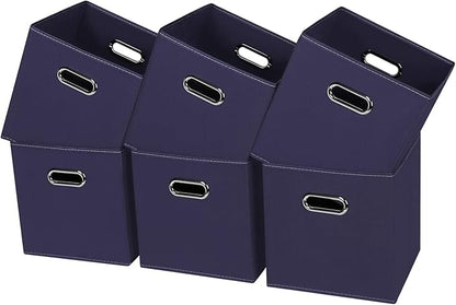 Black Fabric Cubby Storage Bins,13x13x13 Inches ,Cube Organizer Bin Foldable Storage Boxes with Dual Handles Fabric Organizer Box and collapsible Storage basket,Set of 6,Navy Blue