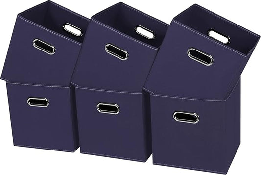 Black Fabric Cubby Storage Bins,13x13x13 Inches ,Cube Organizer Bin Foldable Storage Boxes with Dual Handles Fabric Organizer Box and collapsible Storage basket,Set of 6,Navy Blue