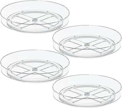 4 Pack 10 Inch Clear Lazy Susan Turntable Organizer for Cabinet, Non-Slip Acrylic Rotating Tray with Raised Edge, Spinning Spice Rack for Kitchen Pantry, Refrigerator, Vanity, Bathroom