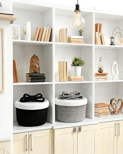 Decorative Storage Baskets with Lids, Small Woven Rope Basket with Lid, Decorative Basket for Home Decor, Dog Toy Storage Baskets with Cute Bow Handle, grayish-brown