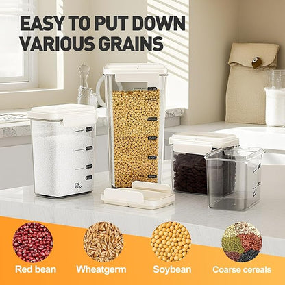 3-Piece Airtight Storage Set - 1200ml+2000ml+2800ml with Handheld Design, BPA-Free Food-Grade, Stackable Organizers for Flour, Grains, Oats, Pasta, Pet Food (Cream Yellow)