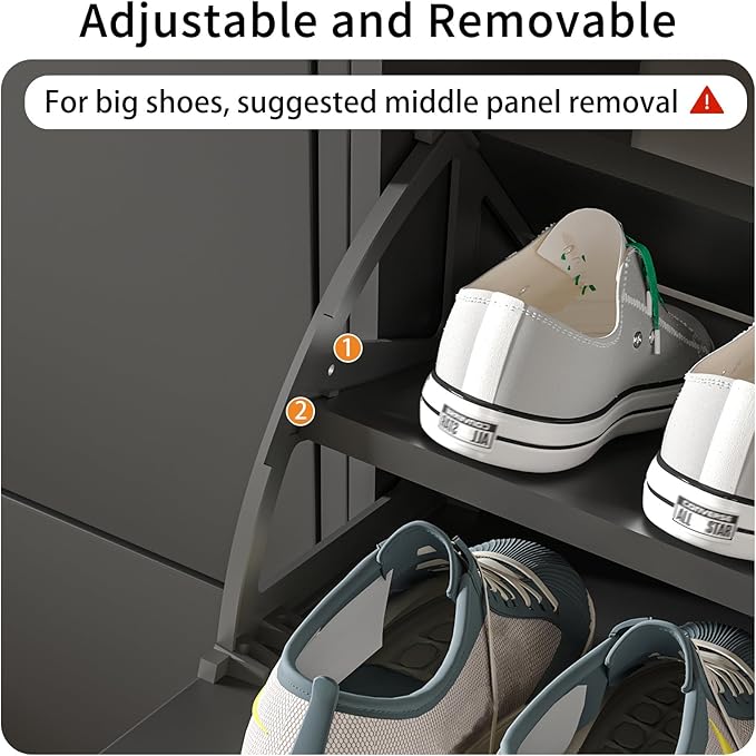 JOZZBY Shoe Cabinet Storage for Entryway, Freestanding Narrow Slim Shoe Organizer Cabinet with 2 Flip Drawers, Wooden Shoe Rack for Hallway, Living Room, Black1