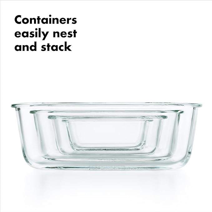 OXO Glass Food Storage Container, Rectangle, 1.6 Cup | Smart Seal | Leakproof | Pack of 2