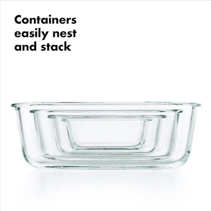 OXO Glass Food Storage Container, Rectangle, 1.6 Cup | Smart Seal | Leakproof | Pack of 2