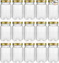 novelinks 16 oz Clear Plastic Jars with Lids, Refillable 16oz Mason Jars with Lids & Storage Containers for Kitchen & Household Use (15 Pack,Gold)
