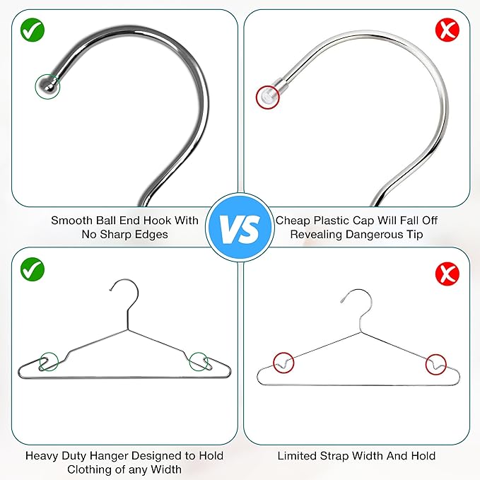 Standard Duty Metal Hangers with Unique Hook Design Durable & Sturdy Coat Hangers 3.2mm Thick Supports Up to 15 lb Weight Smooth Finish Compact Shirt Hangers - 40 Pack Chrome