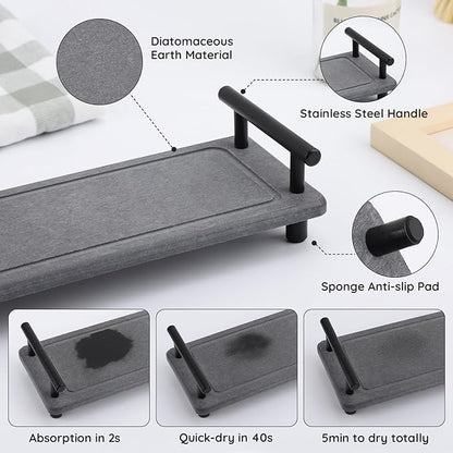 Segbeauty 12x4in Kitchen Sink Organizer, Instant Dry Sink Caddy Stone Drying Mat with Handle, Diatomaceous Earth Fast Drying Stone Vanity Tray Bathroom Sink Mat Soap Holder Countertop Organizer Rack