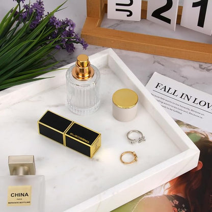 Marble Bathroom Vanity Tray, Natural Luxury Vanity Home Kitchen Bathroom Table Tray, Stone Decorative Countertop Dresser Trays for Key Coffee Perfume Jewelry Makeup (Jazz White, 12"x 8" x1.2")