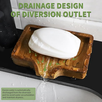DEBETOOL 2Pack Wood Soap Dish - Natural Wooden Bar Soap Holder with Drain Spout Fast Drying for Shower & Kitchen Sink, Bathroom Sponge Holder with Tray（Waterproof）