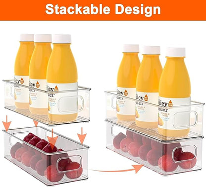Set of 8 Refrigerator Pantry Organizer Bins - Stackable Fridge Organizers with Handles for Pantry, Freezer, Kitchen, Countertops, Cabinets - Clear Plastic Food Storage Bins