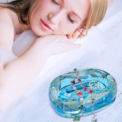 FONMY Soap Dish Acrylic w/Nature Seashell Bar Soap Holder Shower Soap Tray for Home, Camping Travel, Dry Stop soap Saver for Bathroom Vanity Countertop Office Unique Gifts and Home Decoration (Blue)
