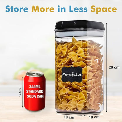 Shazo Airtight Food Storage Containers with Lids - 6 PC BPA Free Clear Plastic Cereal Containers with Easy Lock Lids for Kitchen and Pantry Organization for Snacks and Pasta - 1.2L