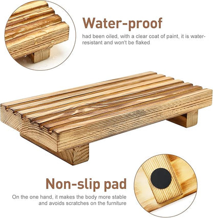 Small Wood Pedestal Stand for Bathroom Tray Kitchen Counter Decor Bathroom Sink Accessories Decorative Wooden Risers for Kitchen Soap Tray Vanity Bathroom Decor Dish Soap Holder Trays