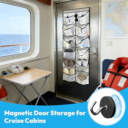 Cruise Essentials 2026, Magnetic Over The Door Organizer for Cruise Ships, 12 Large Mesh Pockets Cruise Cabin Organizer and Storage, Cruise Ship Must Haves for Royal Caribbean, Carnival, NCL