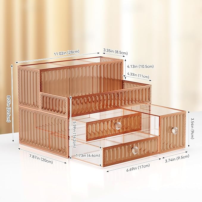 Youdepot Makeup Organizer Golden- Tempered Glass Vanity Organizer for Cosmetics, Skincare, Hair Tools, Brushes, Perfume - Multipurpose Bathroom Counter Skincare Organizer