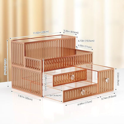 Youdepot Makeup Organizer Golden- Tempered Glass Vanity Organizer for Cosmetics, Skincare, Hair Tools, Brushes, Perfume - Multipurpose Bathroom Counter Skincare Organizer