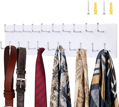 Belt Organizer Holder Wooden Belt Hanger for Closet Wall Mount Belt Storage Rack Tie Bra Scarf Hanger Holds Over 40 Large Belts (White)