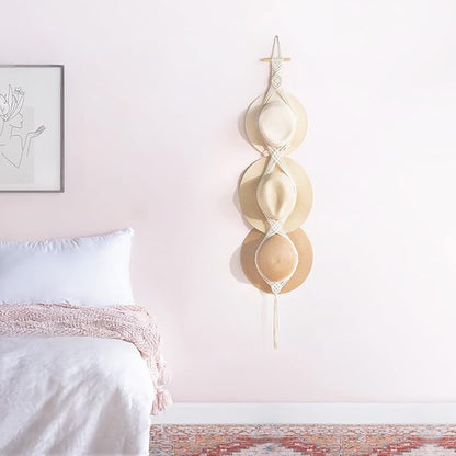 Dahey Macrame Hat Hangers Hat Rack for Wall Cowboy Hat Organizer Hanging Display Hand Weaving Bobo Hat Holder Western Decor for Wide Brim Hats Bowler Fedora Hats