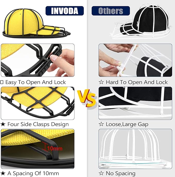 INVODA Hat Washer Cage Washer for Washing Machine Hat Cleaner for Baseball Cap Dishwasher Hat Rack Protector Organizer for Flat & Curved Hat (Black)