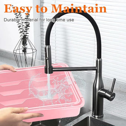 Spaclear Silverware Organizer - Expandable Silverware Drawer Organizer, Adjustable Drawer Organizer, Silverware Tray for Drawer 15.2"x 19" Utensil Drawer Organizer, Kitchen Organizers Storage, Pink