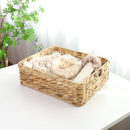 YAHUAN Water Hyacinth Storage Basket, Handwoven, 15.35L x 12W x 4.72H in, Brown