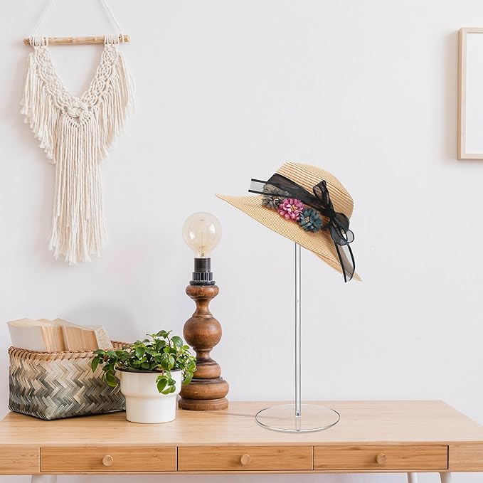 Qunclay 8 Pieces Clear Acrylic Hat Stand Wig Display Rack with Pedestal and Round Base Hat Holder Hat Display Stand Wig Holder for Multiple Wigs for Hat Watch Jewelry Display (13.8 Inch)