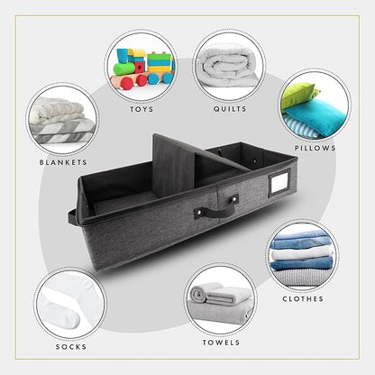 HOMELUX THEORY 2pc Under Bed Storage Containers, Bedroom Under the Bed Drawer Storage Organizer with Bins and Lids, Large Underbed Clothes Storage Box Ideal for Blanket, Fabric, & Shoes (Dark Gray)