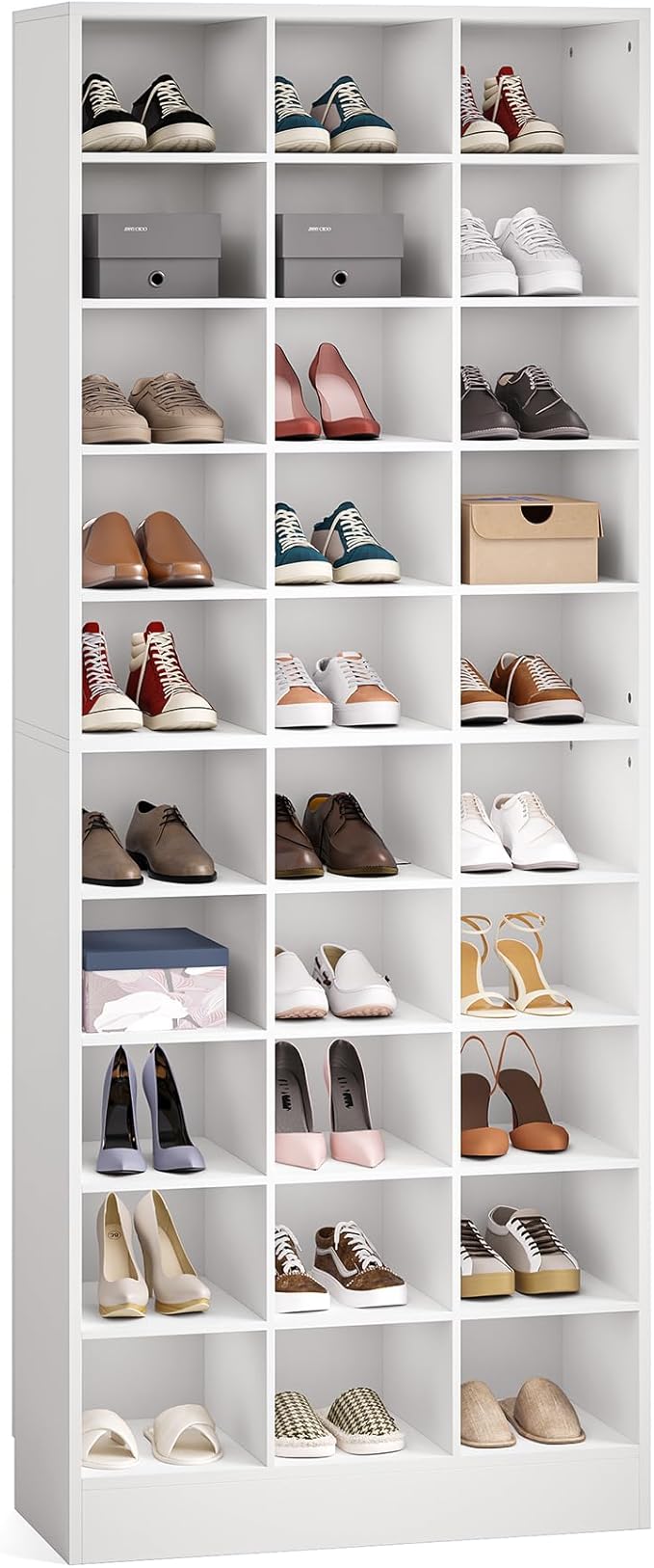 LITTLE TREE 70.9" Tall Shoe Rack, 10-Tier Freestanding Shelf, Max. Store 30 Pairs, Shoe Cabinet Organizer for Living Room, Entryway, Cloakroom, White
