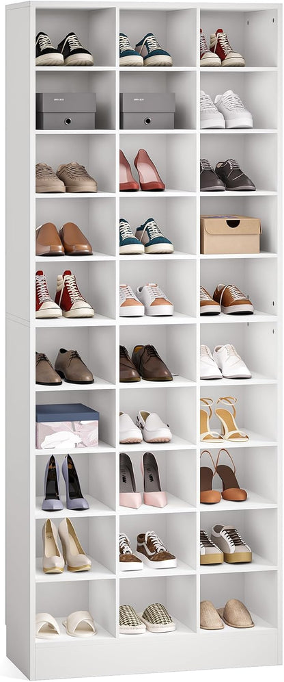 LITTLE TREE 70.9" Tall Shoe Rack, 10-Tier Freestanding Shelf, Max. Store 30 Pairs, Shoe Cabinet Organizer for Living Room, Entryway, Cloakroom, White