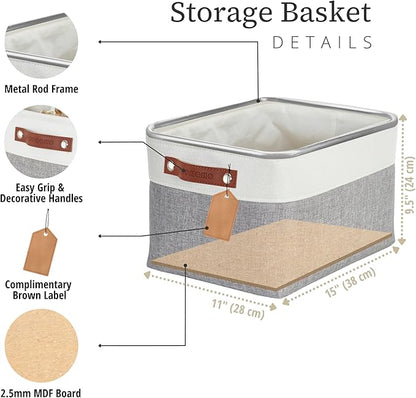 DECOMOMO Storage Bins, Large Fabric Storage Baskets for Shelves, Decorative Linen Closet Organizer, 15 x 11 x 9.5 inches (Grey & White, 1 Pack)